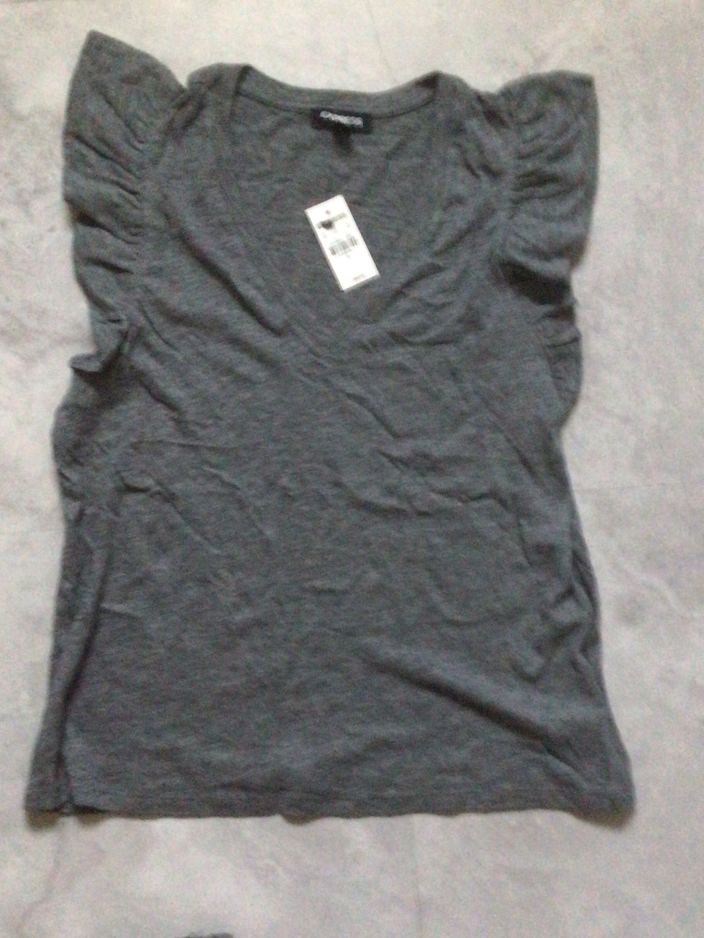 Express Charcoal Gray Ruffle Sleeve Top